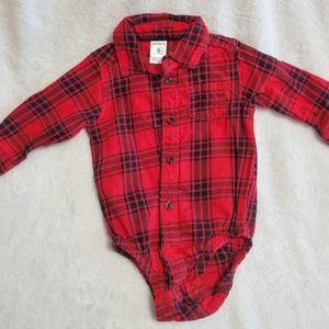 Carter's Collared Button Up Onesie- Red Plaid